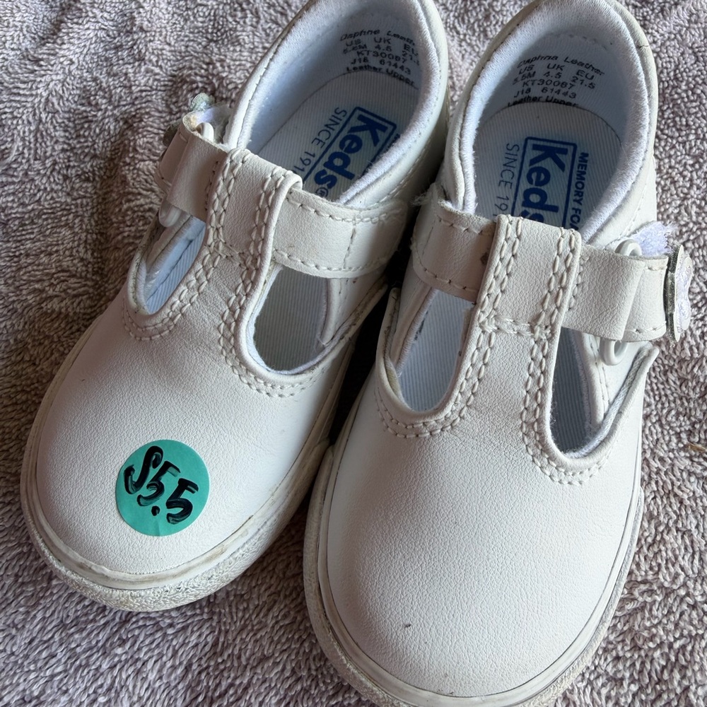 Keds Kids White T-Strap Leather Mary Janes